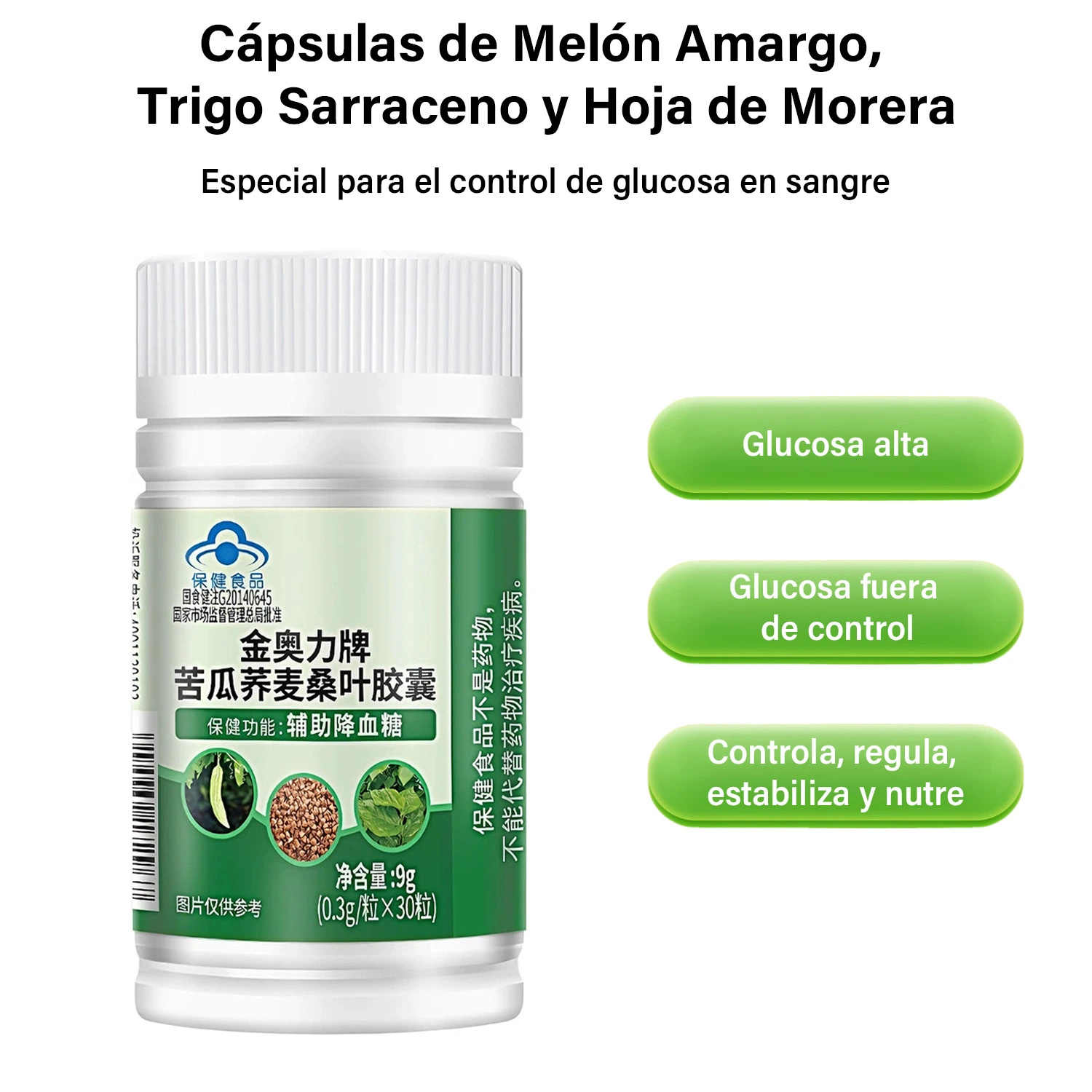 Ayuda a disminuir los niveles de glucosa en la sangre. Ideal para personas con niveles elevados de azúcar o con diabetes. Extracto 100% de origen vegetal, sin efectos secundarios